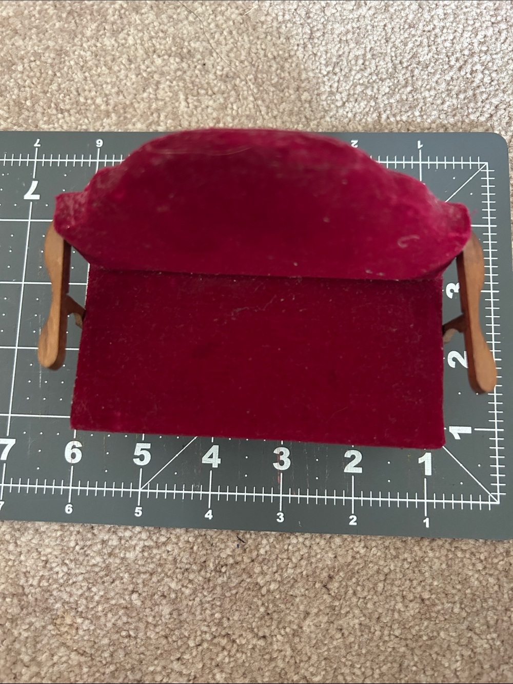 Vintage Dollhouse Velvet Loveseat Sofa Movable Wood Arms Burgundy